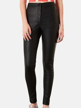 Topshop 'Debbie' High Waist Black Faux Leather Pants